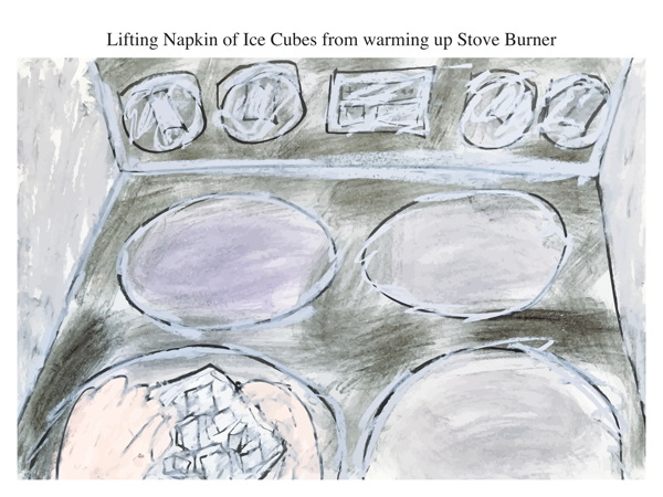 Lifting Napkin of Ice Cubes from warming up Stove Burner