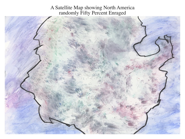 A Satellite Map showing North America randomly Fifty Percent Enraged
