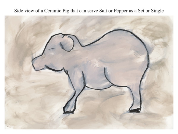 Side view of a Ceramic Pig that can serve Salt or Pepper as a Set or Single