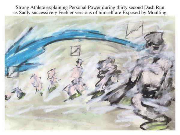 Strong Athlete explaining Personal Power during thirty second Dash Run as Sadly successively Feebler versions of himself are Exposed by Moulting