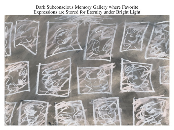 Dark Subconscious Memory Gallery where Favorite Expressions are Stored for Eternity under Bright Light