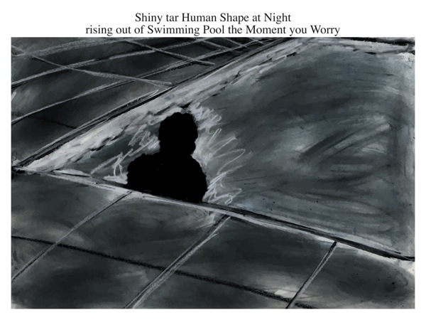 Shiny tar Human Shape at Night rising out of Swimming Pool the Moment you Worry