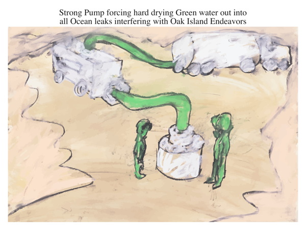 Strong Pump forcing hard drying Green water out into all Ocean leaks interfering with Oak Island Endeavors