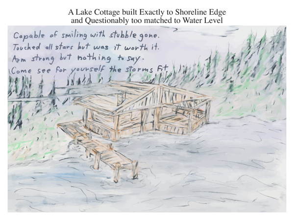 A Lake Cottage built Exactly to Shoreline Edge and Questionably too matched to Water Level