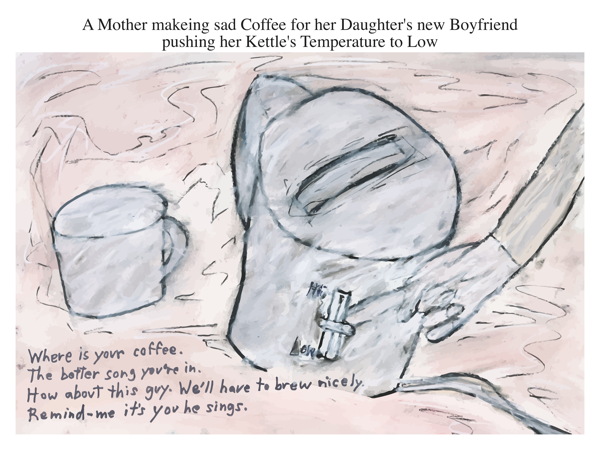 A Mother makeing sad Coffee for her Daughter's new Boyfriend pushing her Kettle's Temperature to Low