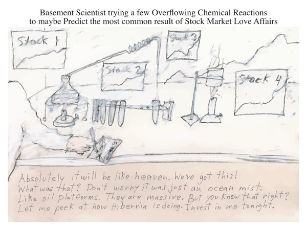 Basement Scientist trying a few Overflowing Chemical Reactions to maybe Predict the most common result of Stock Market Love Affairs