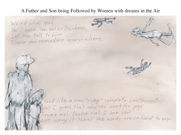 A Father and Son being Followed by Women with dreams in the Air