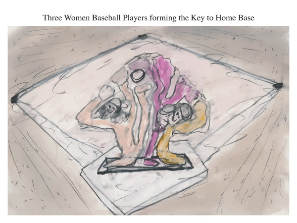 Three Women Baseball Players forming the Key to Home Base