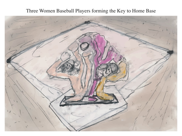 Three Women Baseball Players forming the Key to Home Base