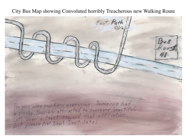 City Bus Map showing Convoluted horribly Treacherous new Walking Route