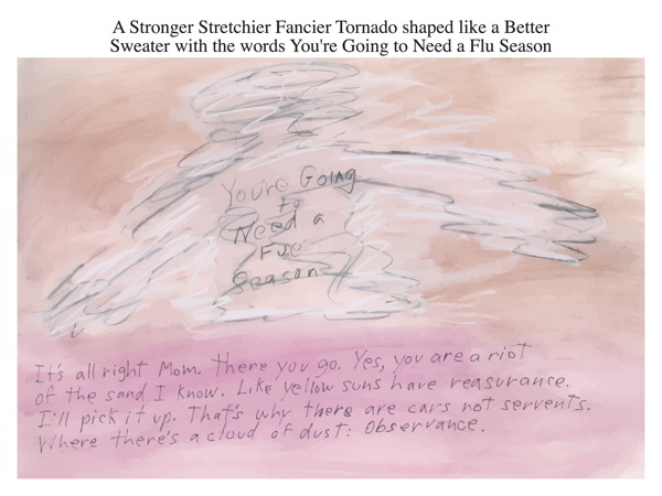 A Stronger Stretchier Fancier Tornado shaped like a Better Sweater with the words You're Going to Need a Flu Season