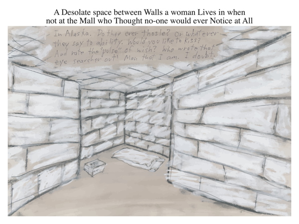 A Desolate space between Walls a woman Lives in when not at the Mall who Thought no-one would ever Notice at All