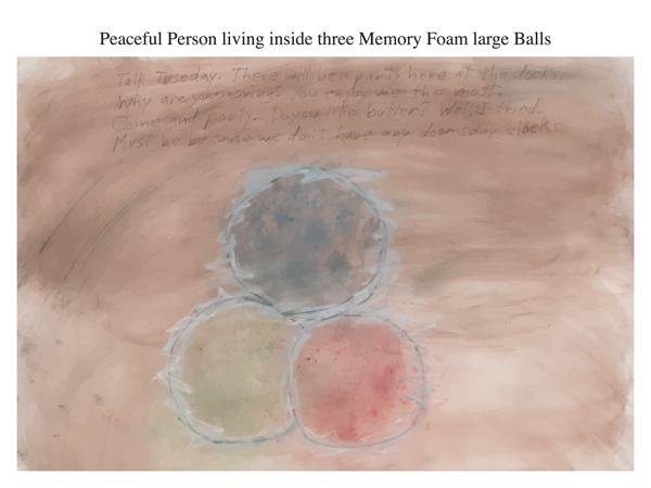 Peaceful Person living inside three Memory Foam large Balls