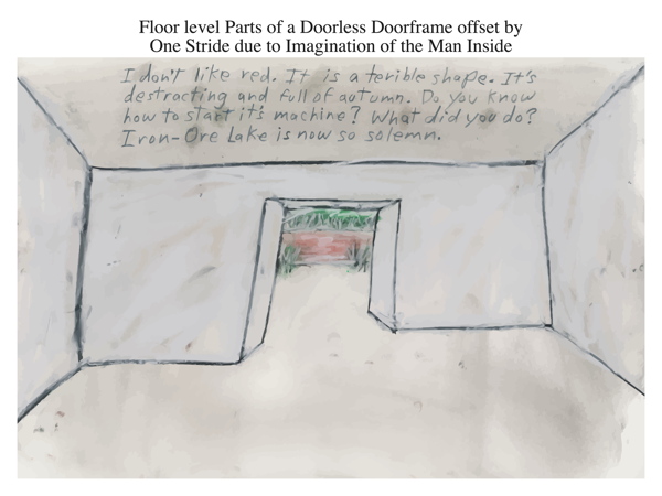 Floor level Parts of a Doorless Doorframe offset by One Stride due to Imagination of the Man Inside