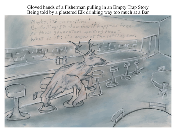 Gloved hands of a Fisherman pulling in an Empty Trap Story Being told by a plastered Elk drinking way too much at a Bar