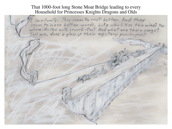 That 1000-foot long Stone Moat Bridge leading to every Household for Princesses Knights Dragons and Olds
