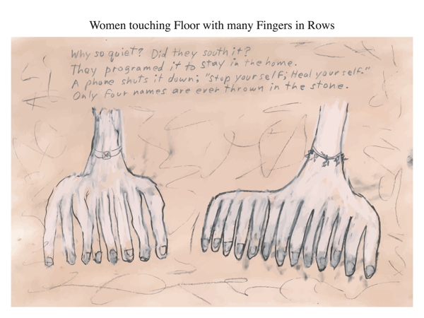 Women touching Floor with many Fingers in Rows