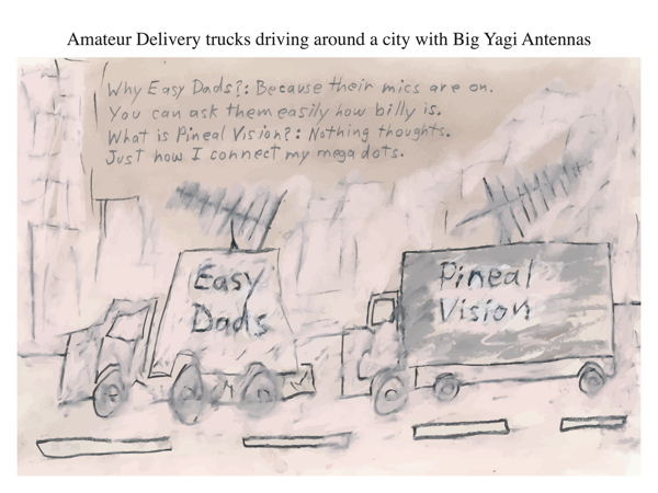 Amateur Delivery trucks driving around a city with Big Yagi Antennas
